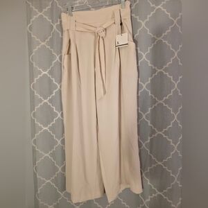 Women's Cream Wide-Leg Pants with Tie Waist